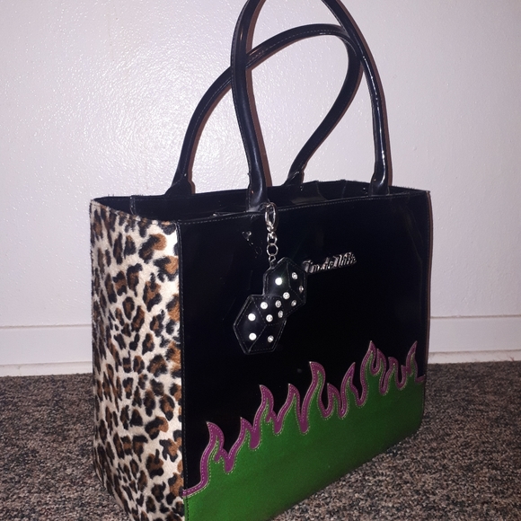 Like New Lux de Ville Diabla Darling Large Tote with purple and green flames - Picture 4 of 8